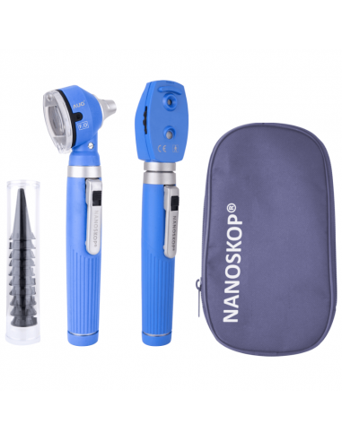 Ensemble otoscope et ophtalmoscope Nanoskop FO LED bleu