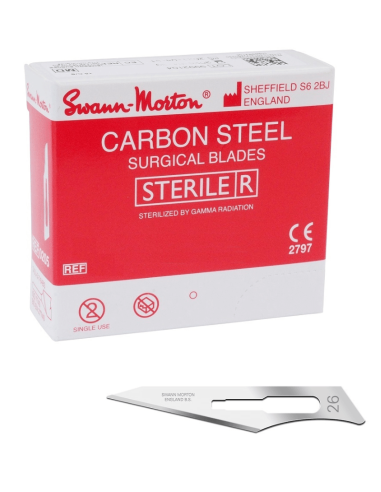 Lâminas estéreis Swann Morton Carbon No. 26 100 peças