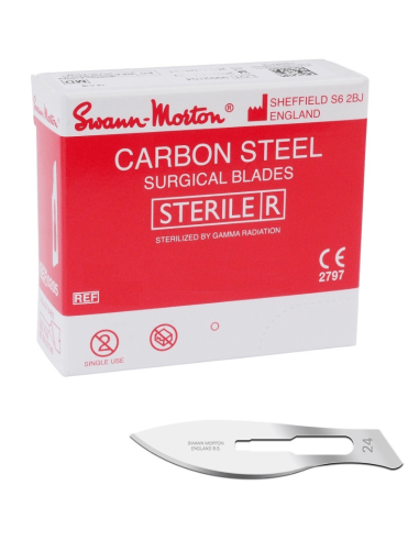 Lame sterili Swann Morton Carbon No. 24 100 pezzi