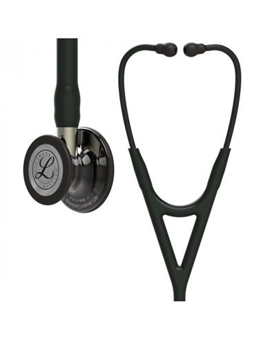 Estetoscópio Littmann Cardiology IV, auscultador com acabamento fumê, tubo preto, haste champanhe, fone de ouvido preto, 6204